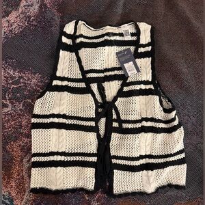 Universal Thread Black and White Striped Cardigan Vest